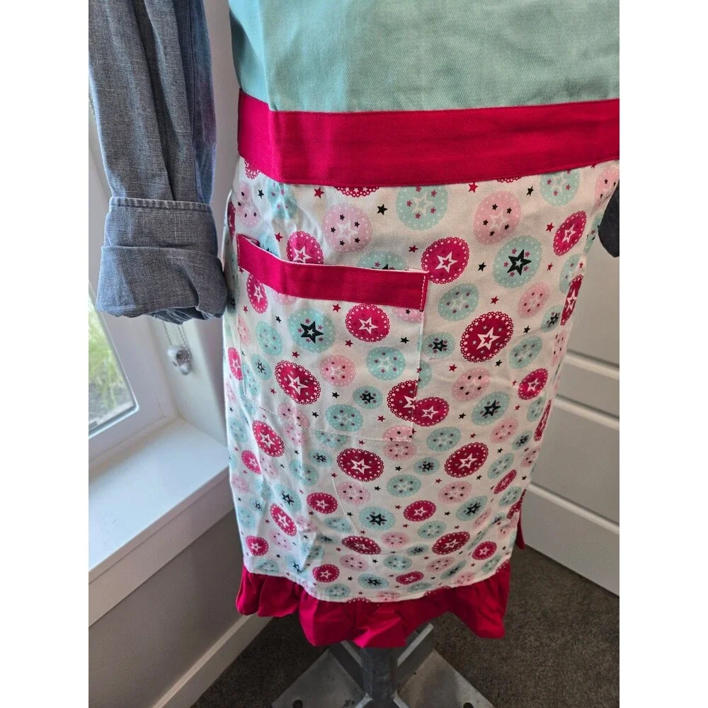WILLIAMS SONOMA AMERICAN GIRL APRON OVEN MITT SET WOMEN OS TEAL RED KITCHEN 2015